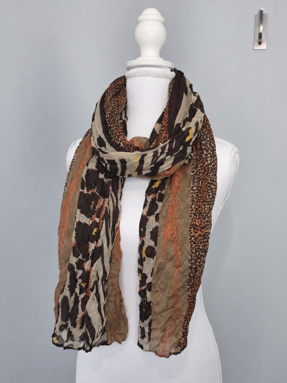 Animal Print Scarf in Brown and Tan - Long and Lightweight
